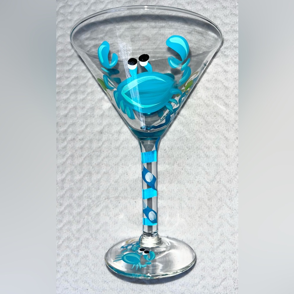 Martini Glass with Hand-Painted Crab Design